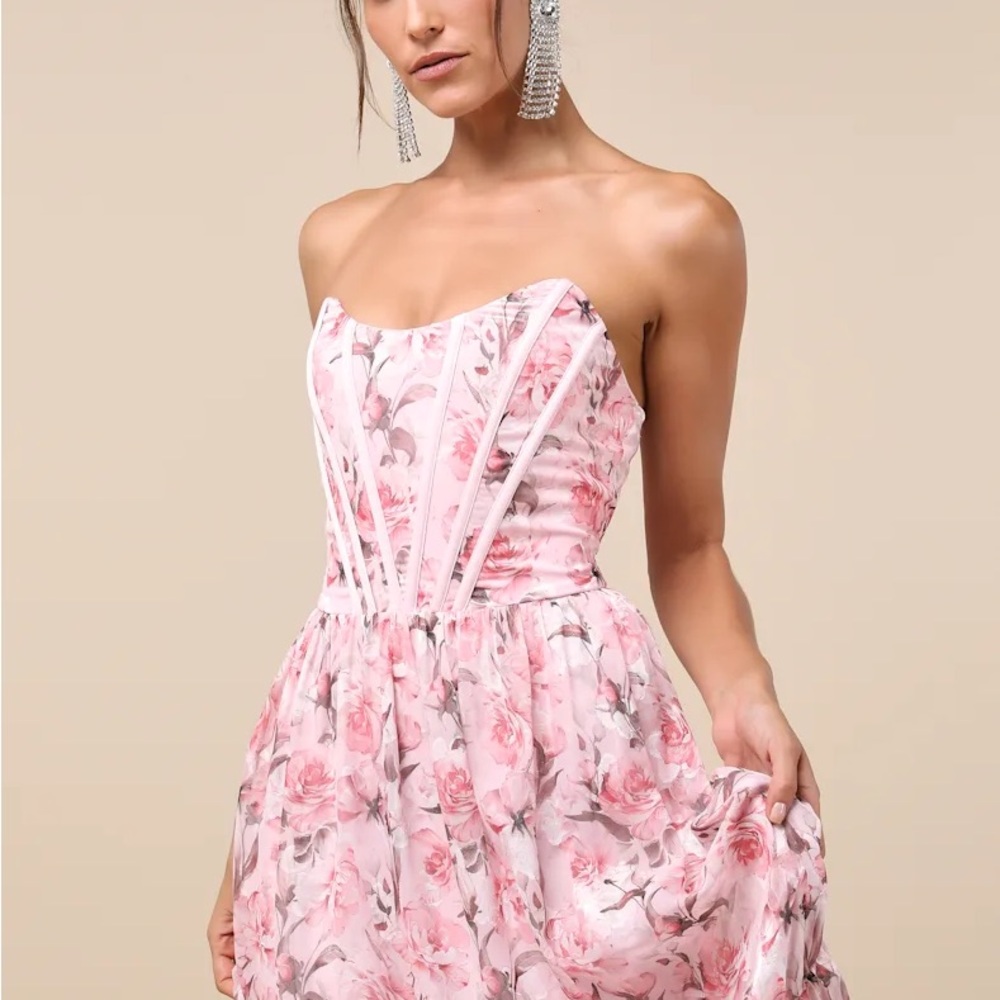 Lulus Special Moment Pink Floral Strapless Bustier Maxi Dress